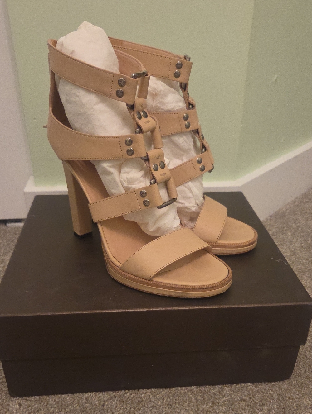 Gucci Nude Multi-Strap Studded High Heel Sandals